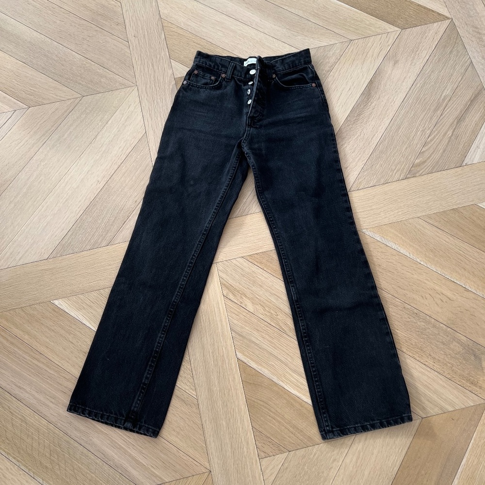 Zara straight leg button fly straight leg black jeans size 0